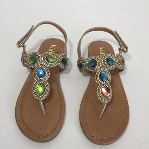 Girls Gold Jeweled and Rhinestones New Kidpik Sparkling Sandals Ankle Strap.